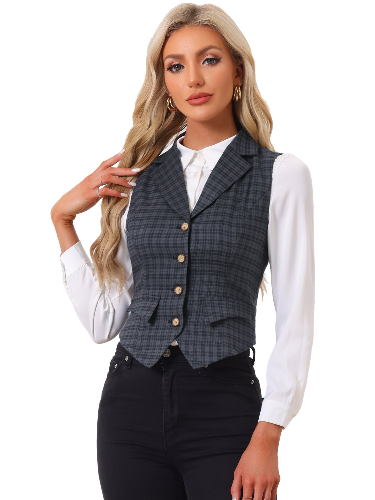 Plaid Waistcoat Notched Lapel Collar Single Breasted Vintage Vest