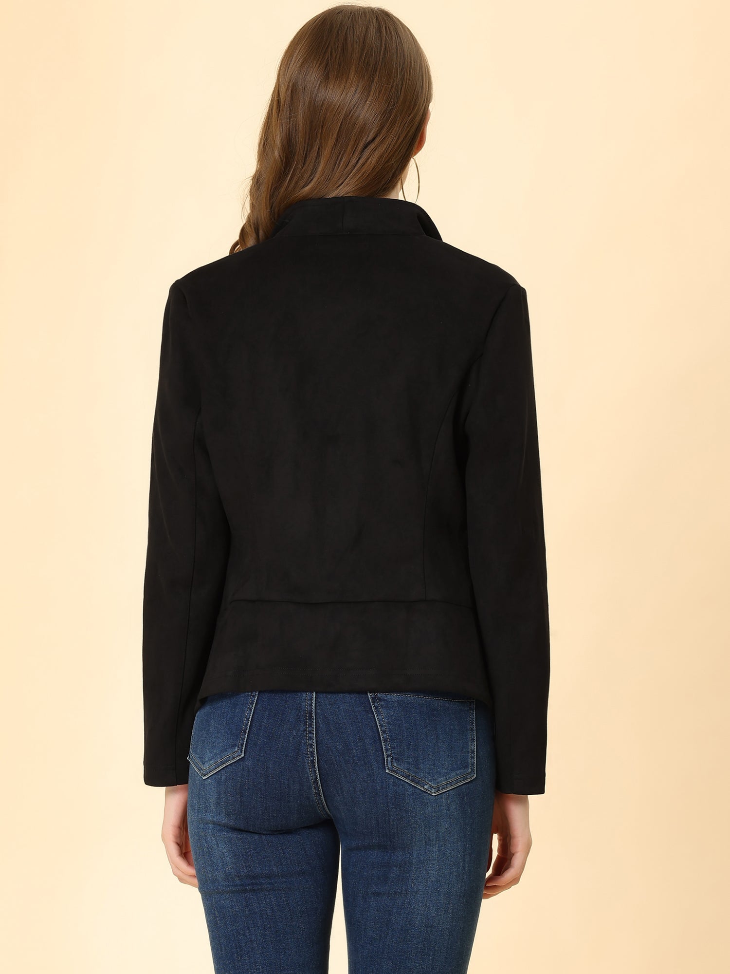 Faux Suede Jacket Open Front Lapel Draped Outwear Cardigan