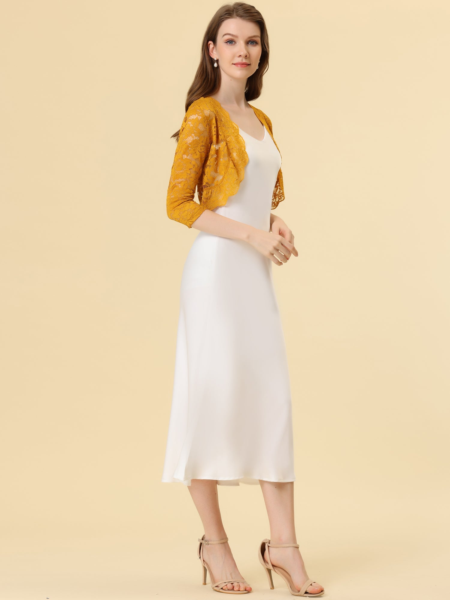 Sheer Floral Elegant 3/4 Sleeve Lace Shrug