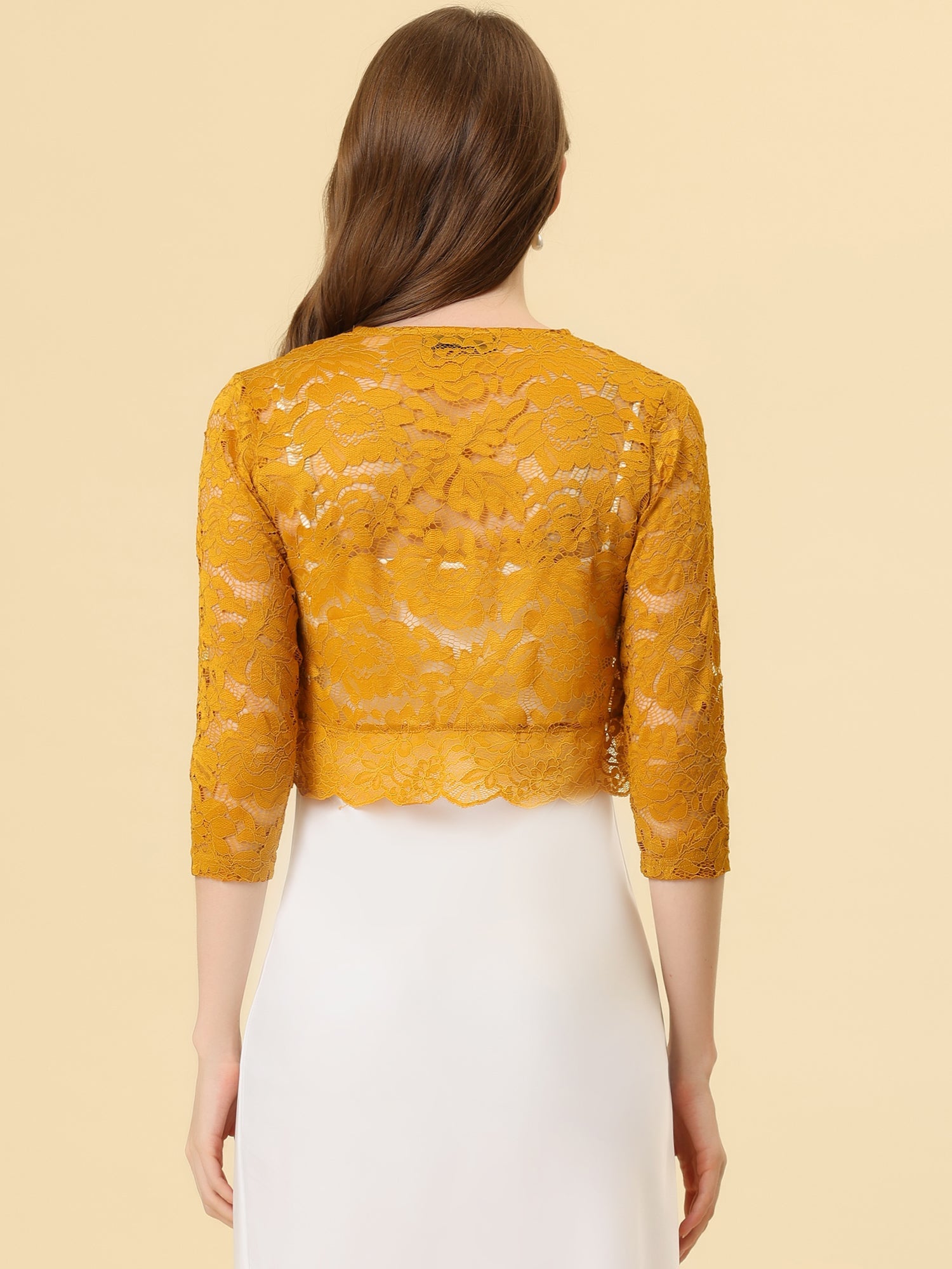 Sheer Floral Elegant 3/4 Sleeve Lace Shrug