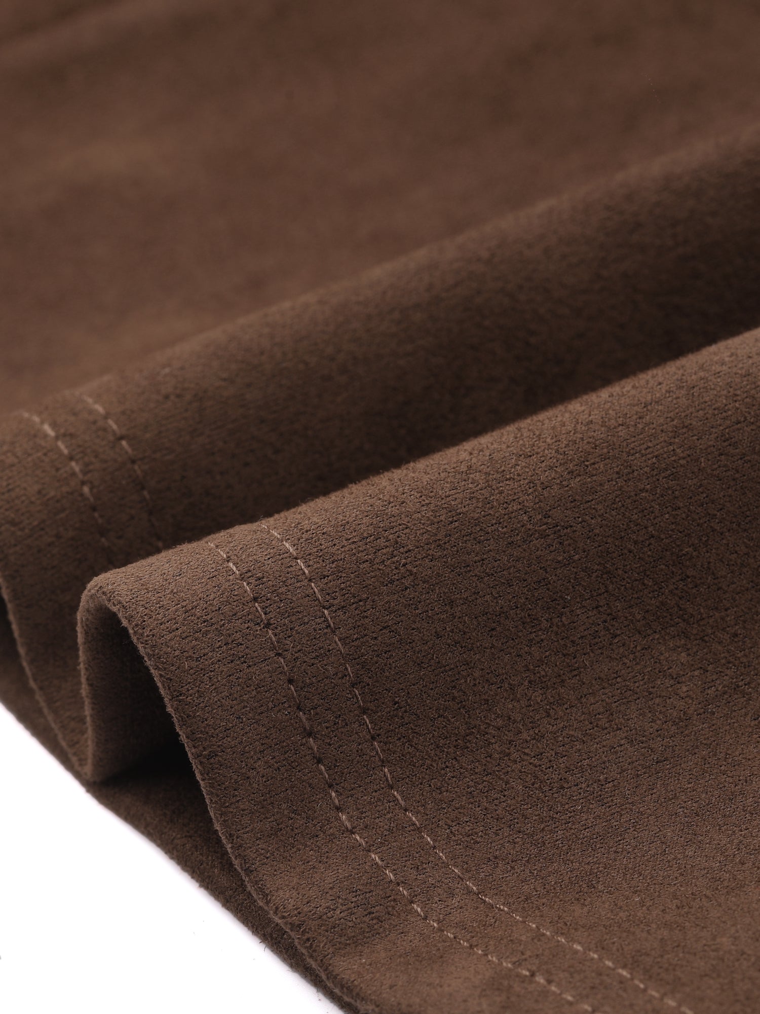 Faux Suede Notched Lapel Double Breasted Belted Long Sleeve Trench Coat
