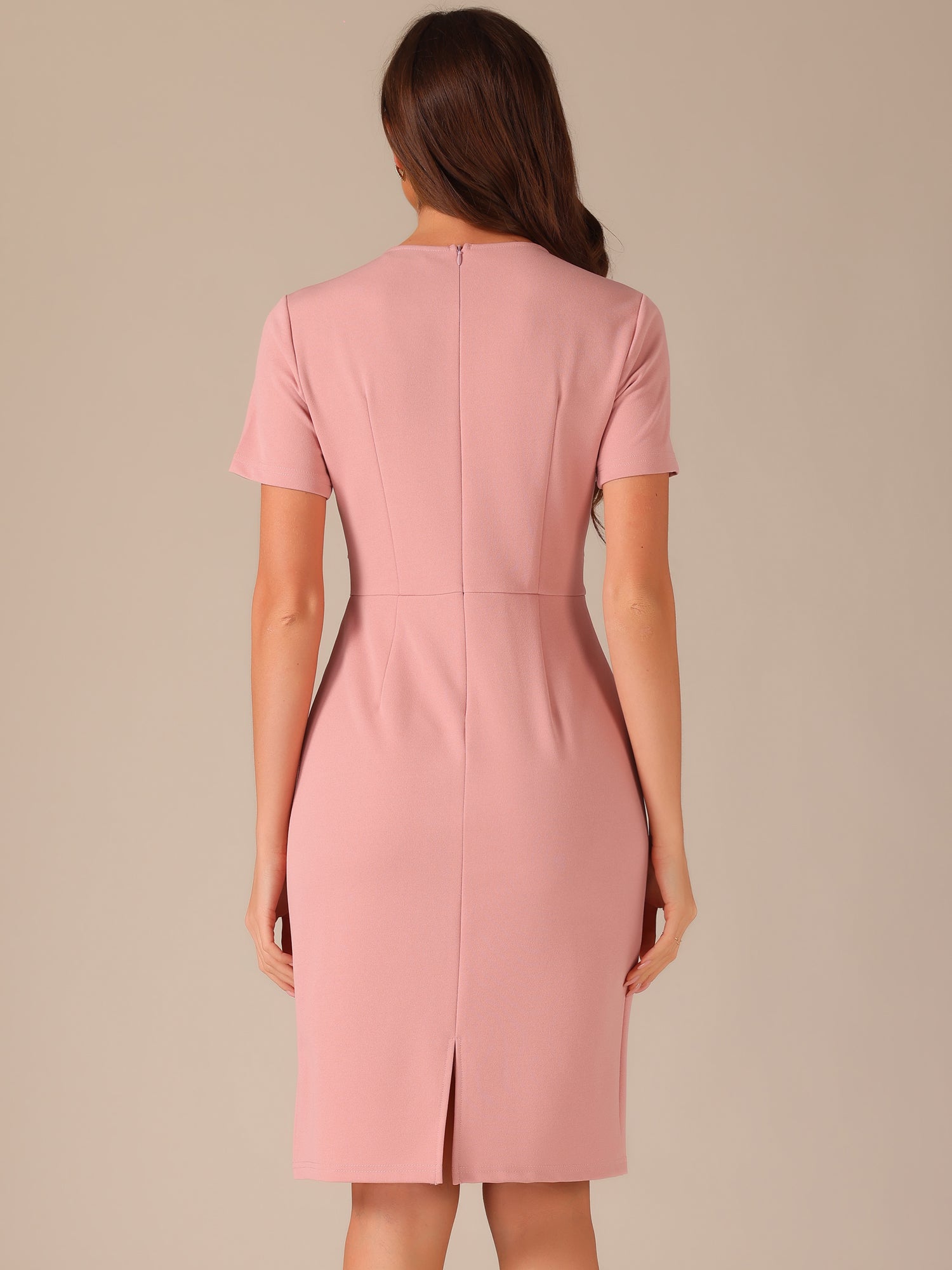 Short Sleeve Button Decor Bodycon Sheath Work Midi Dress