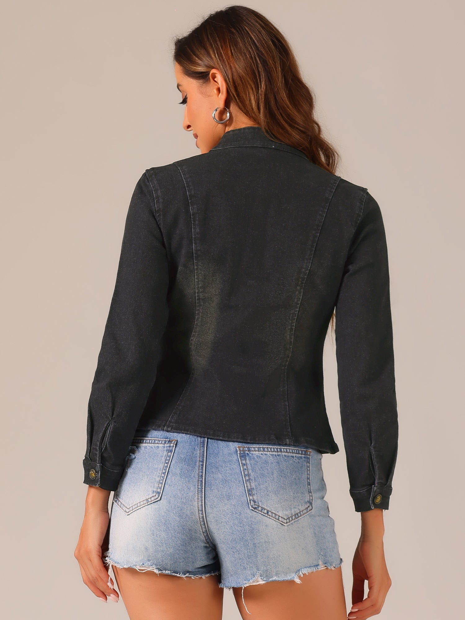 Casual Denim Classic Stand Collar Long Sleeve Jean Jacket