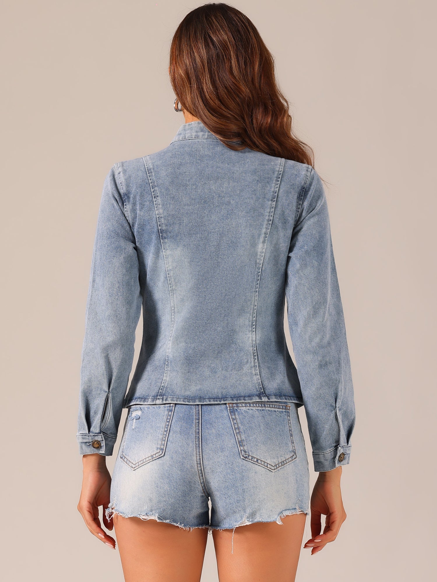 Casual Denim Classic Stand Collar Long Sleeve Jean Jacket