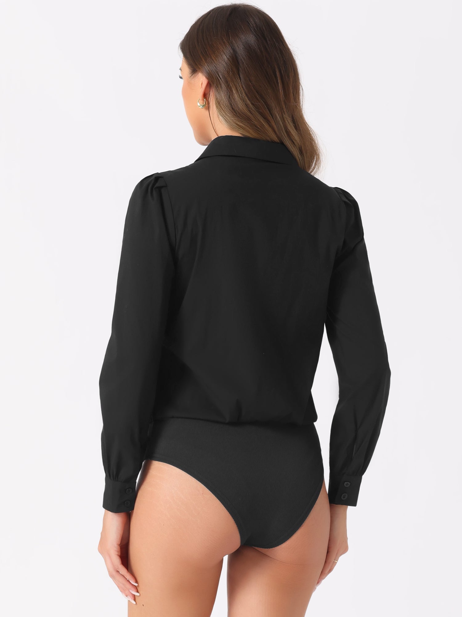 Leotard Shirt Collared Business Casual Button Down Long Sleeves Bodysuit