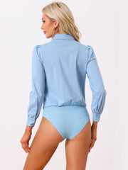 Leotard Shirt Collared Business Casual Button Down Long Sleeves Bodysuit