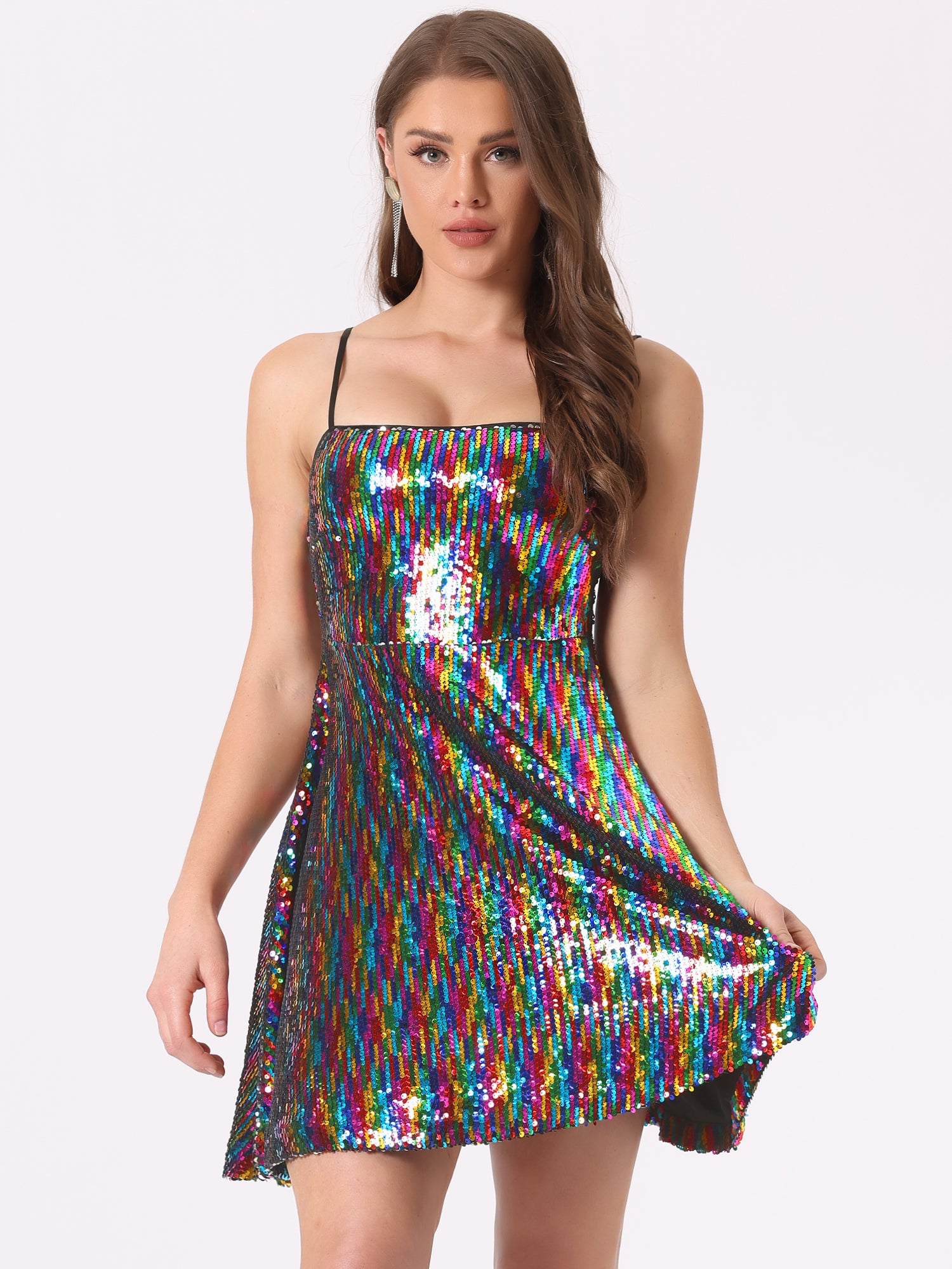 Adjustable Spaghetti Strap Party Glitter Sparkle Sequin Dress