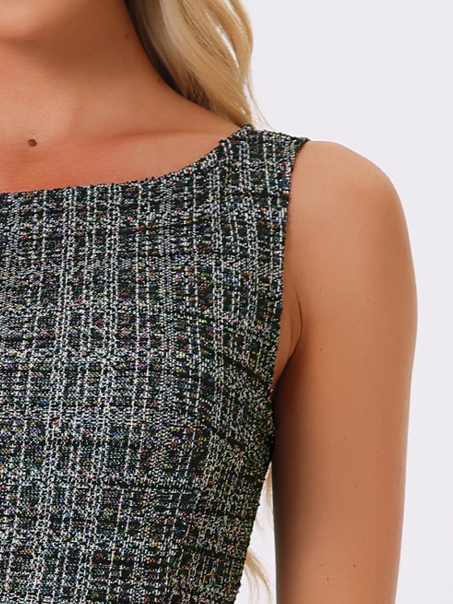 Tweed Sleeveless Elegant Plaid Midi Fishtail Dress