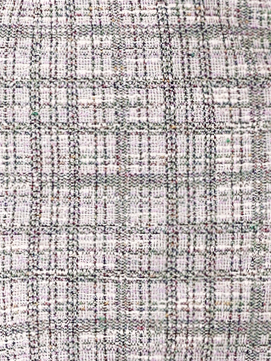 Elegant Square Neck 3/4 Sleeve Plaid Tweed Sheath Dress
