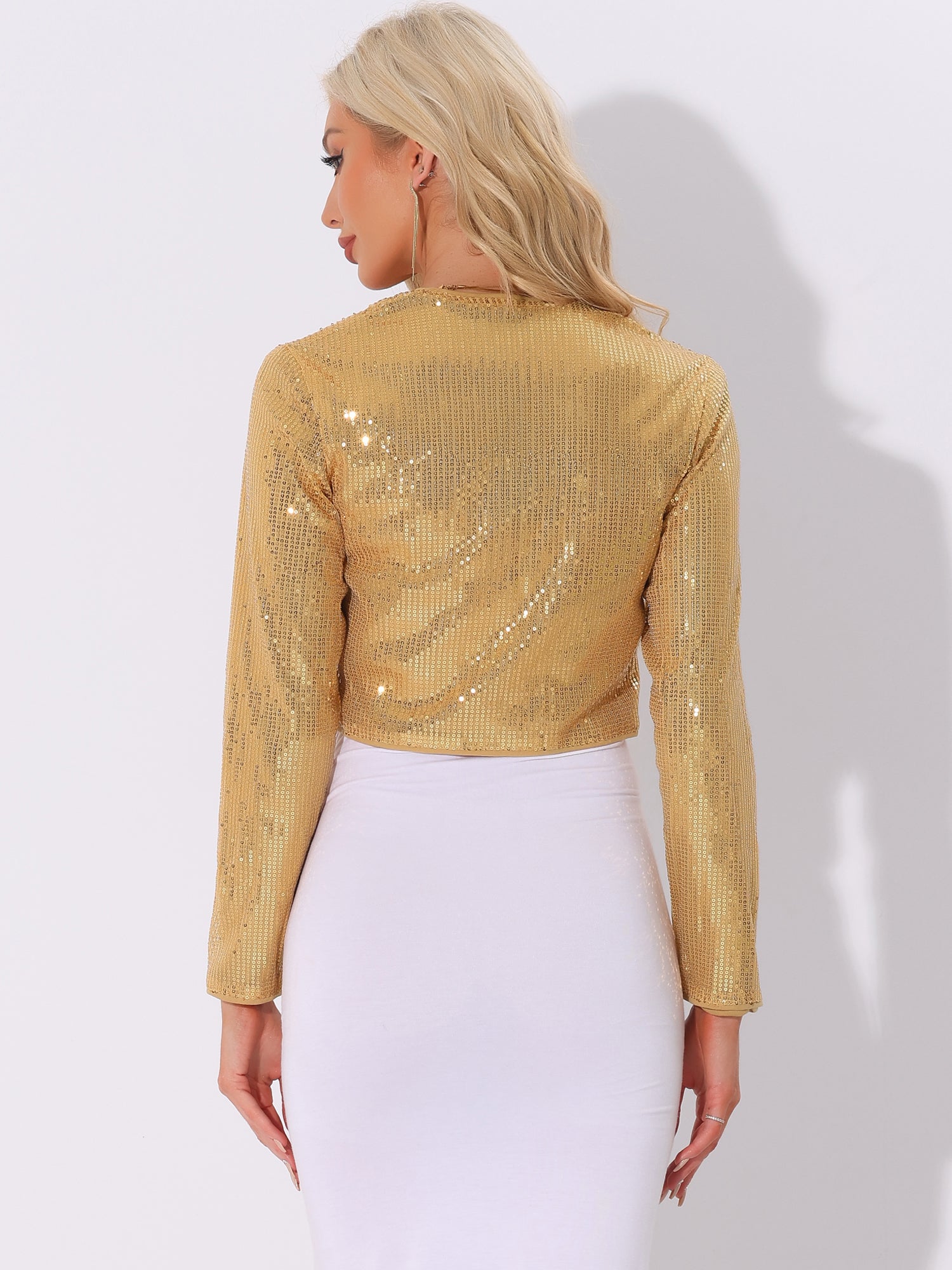 Sequin Open Front Sparkly Bolero Shrug Cropped Jacket