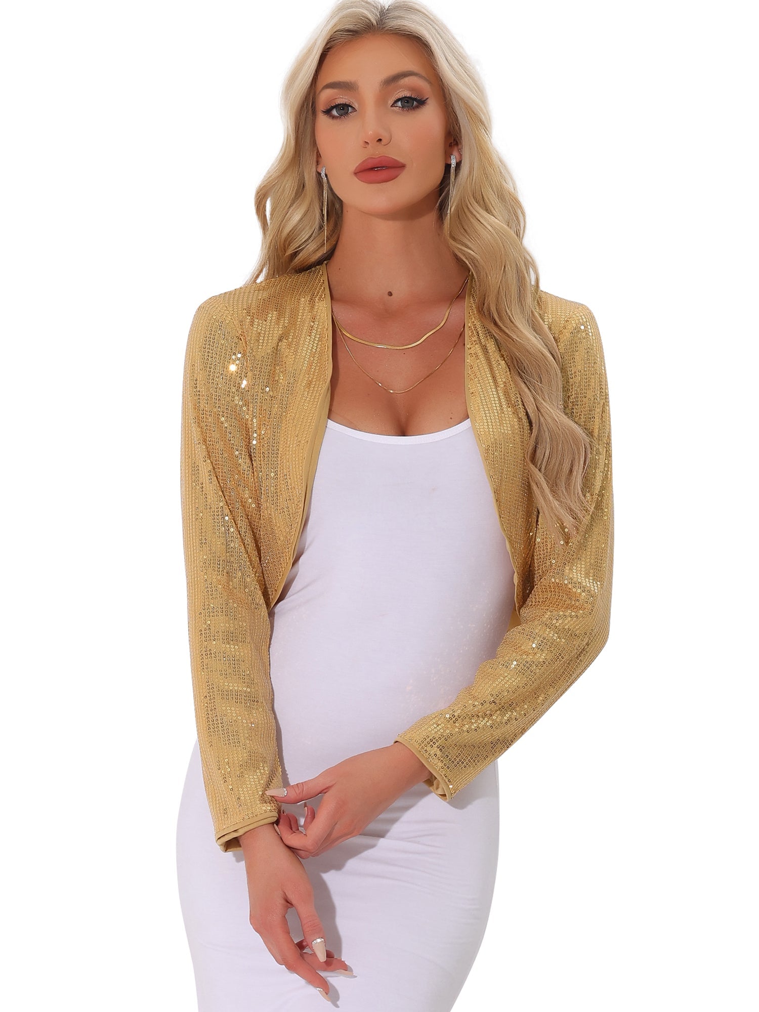 Sequin Open Front Sparkly Bolero Shrug Cropped Jacket