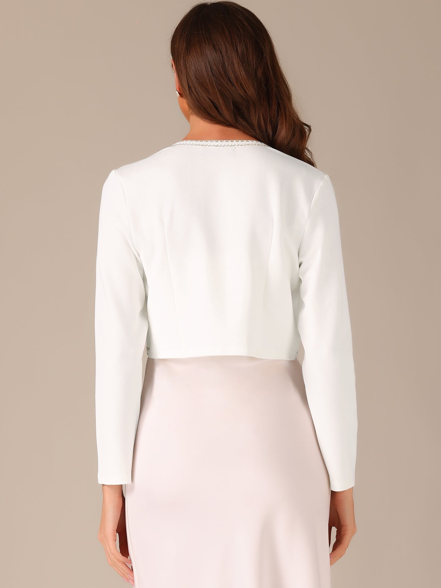 Long Sleeve Contrast Trim Cropped Jacket Bolero Shrug