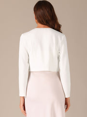Long Sleeve Contrast Trim Cropped Jacket Bolero Shrug
