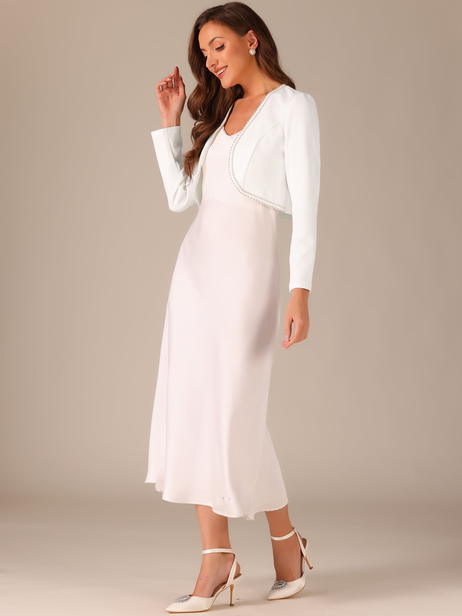 Long Sleeve Contrast Trim Cropped Jacket Bolero Shrug