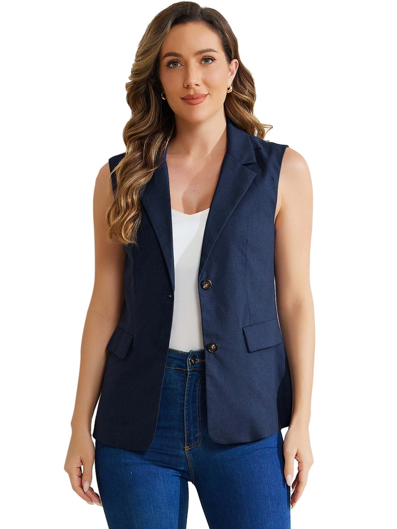 Sleeveless Business Casual Linen Work Office Vest