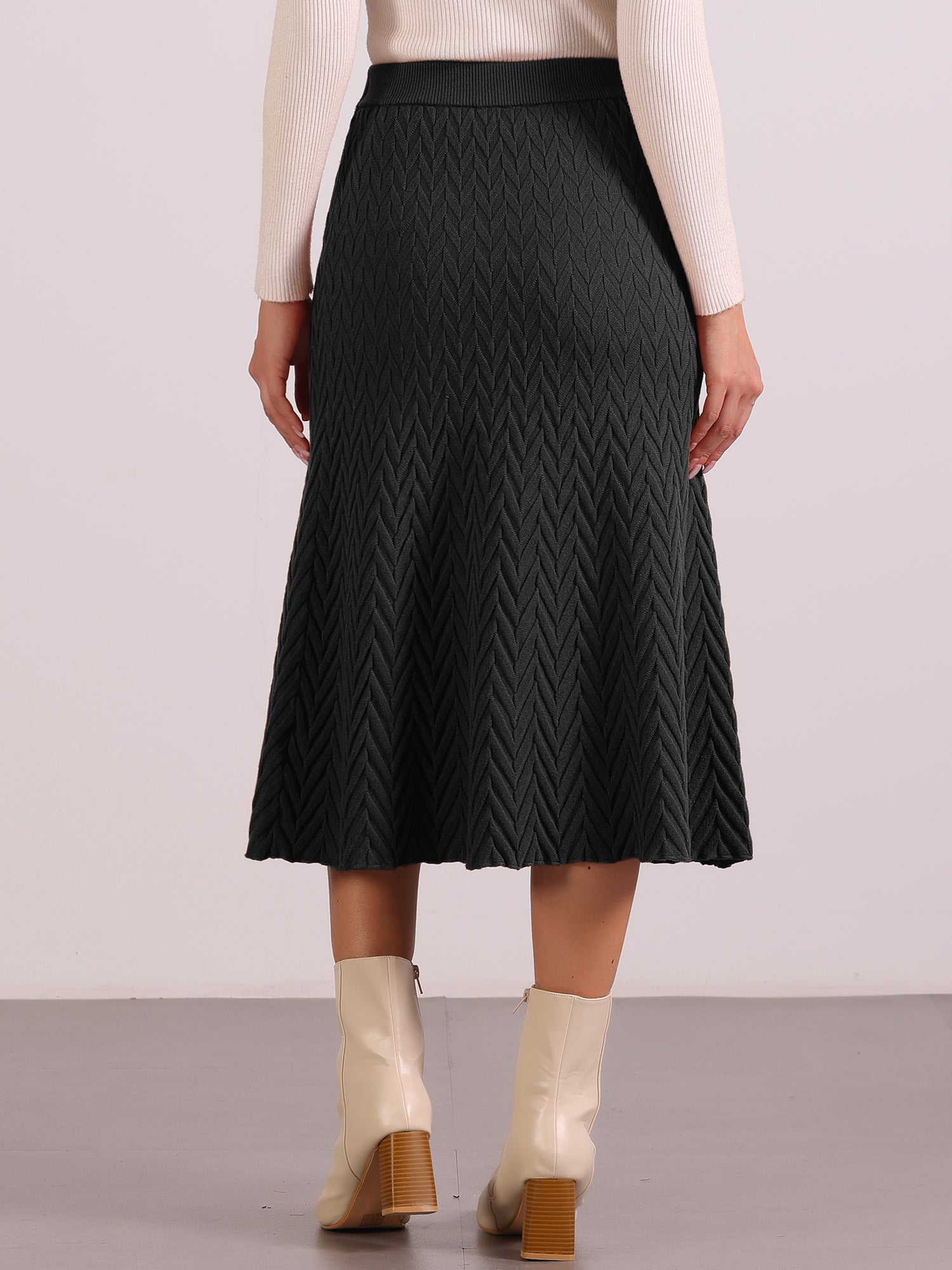 Stretchy Textured Knit Midi Fishtail Sweater Skirt