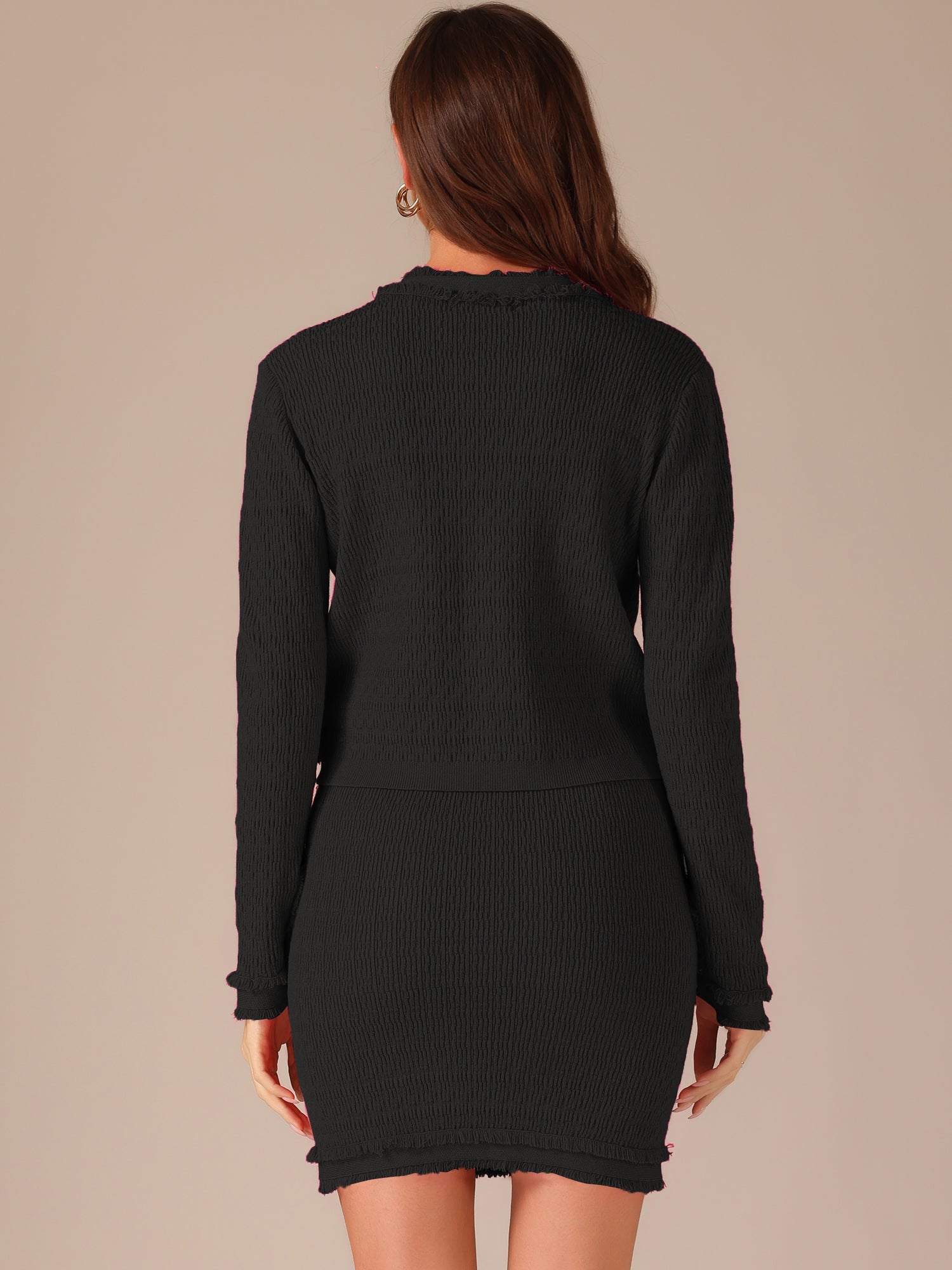 2 Pieces Stretch Textured Knit Cropped Jacket and Mini Skirt Suit Sets