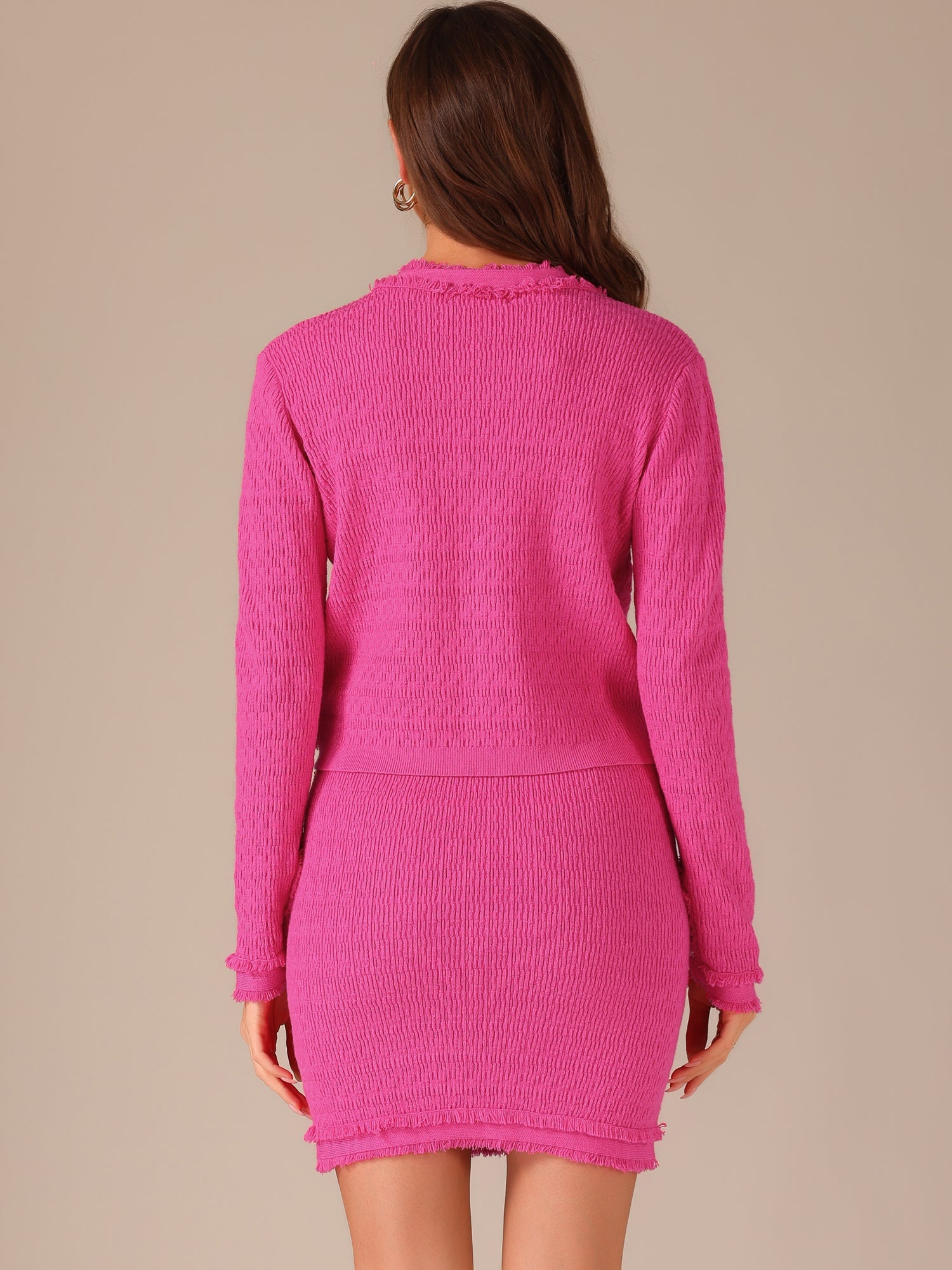2 Pieces Stretch Textured Knit Cropped Jacket and Mini Skirt Suit Sets