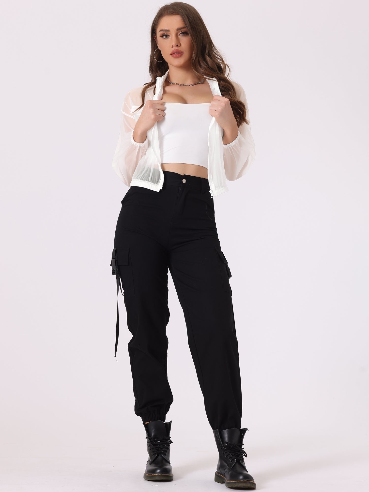 Sheer Zip Up Long Sleeve See Through Bomber Jacket
