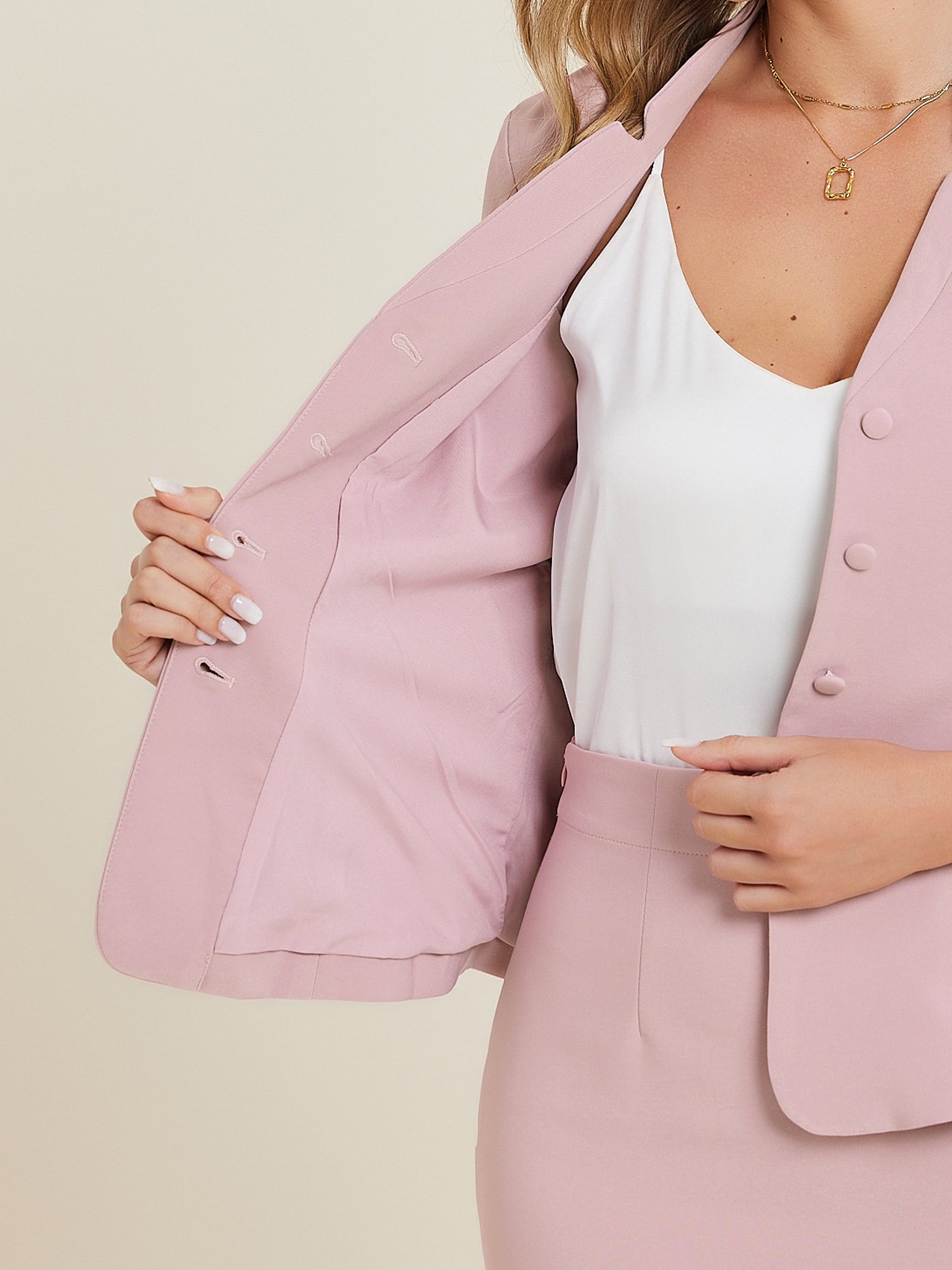 2 Piece Notched Collar Blazer and Pencil Skirt Business Suit Set