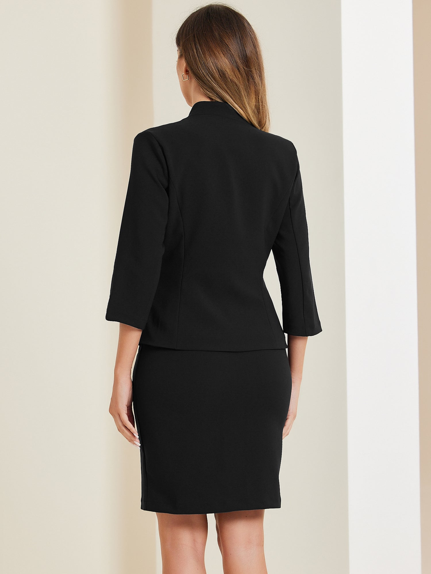 2 Piece Notched Collar Blazer and Pencil Skirt Business Suit Set