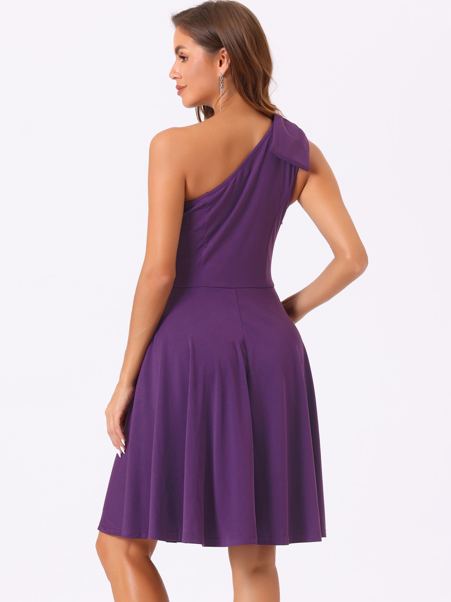 Bow One Shoulder Sleeveless Pockets A-Line Midi Dress