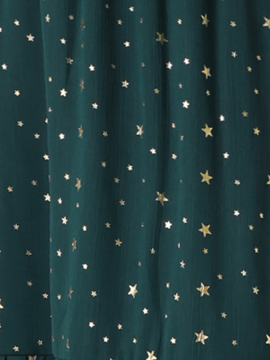 Chiffon Sleeveless Smocked Waist Gilding Metallic Stars Party Dress
