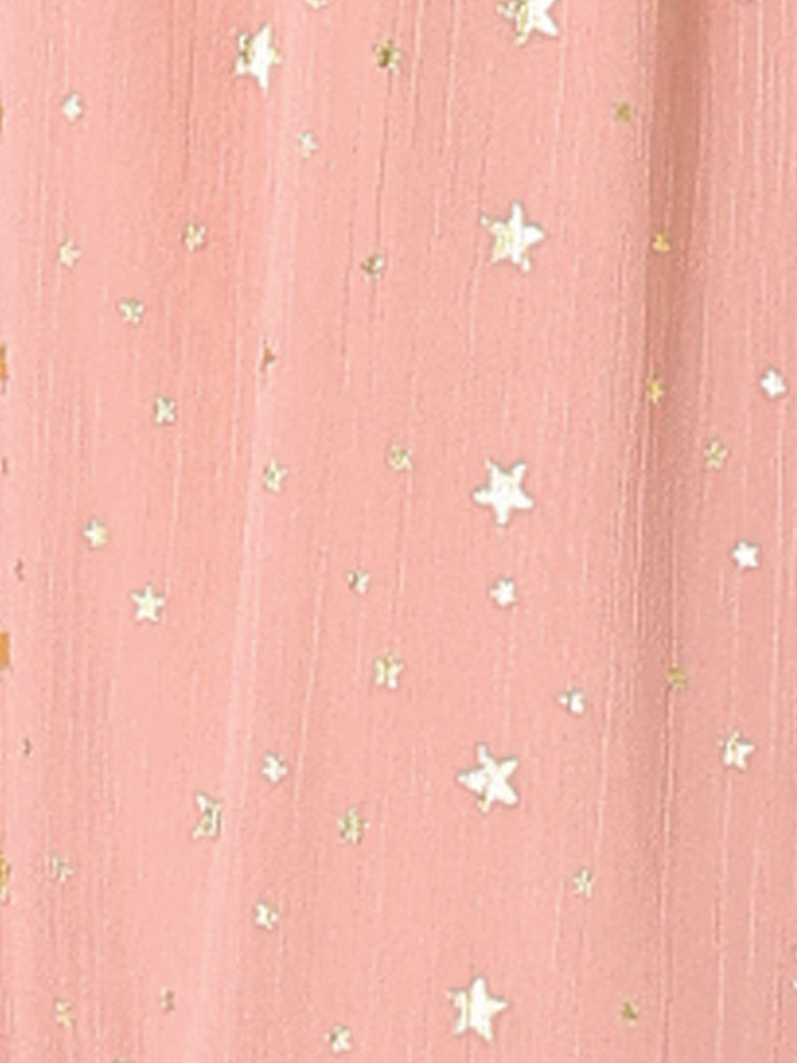 Chiffon Sleeveless Smocked Waist Gilding Metallic Stars Party Dress