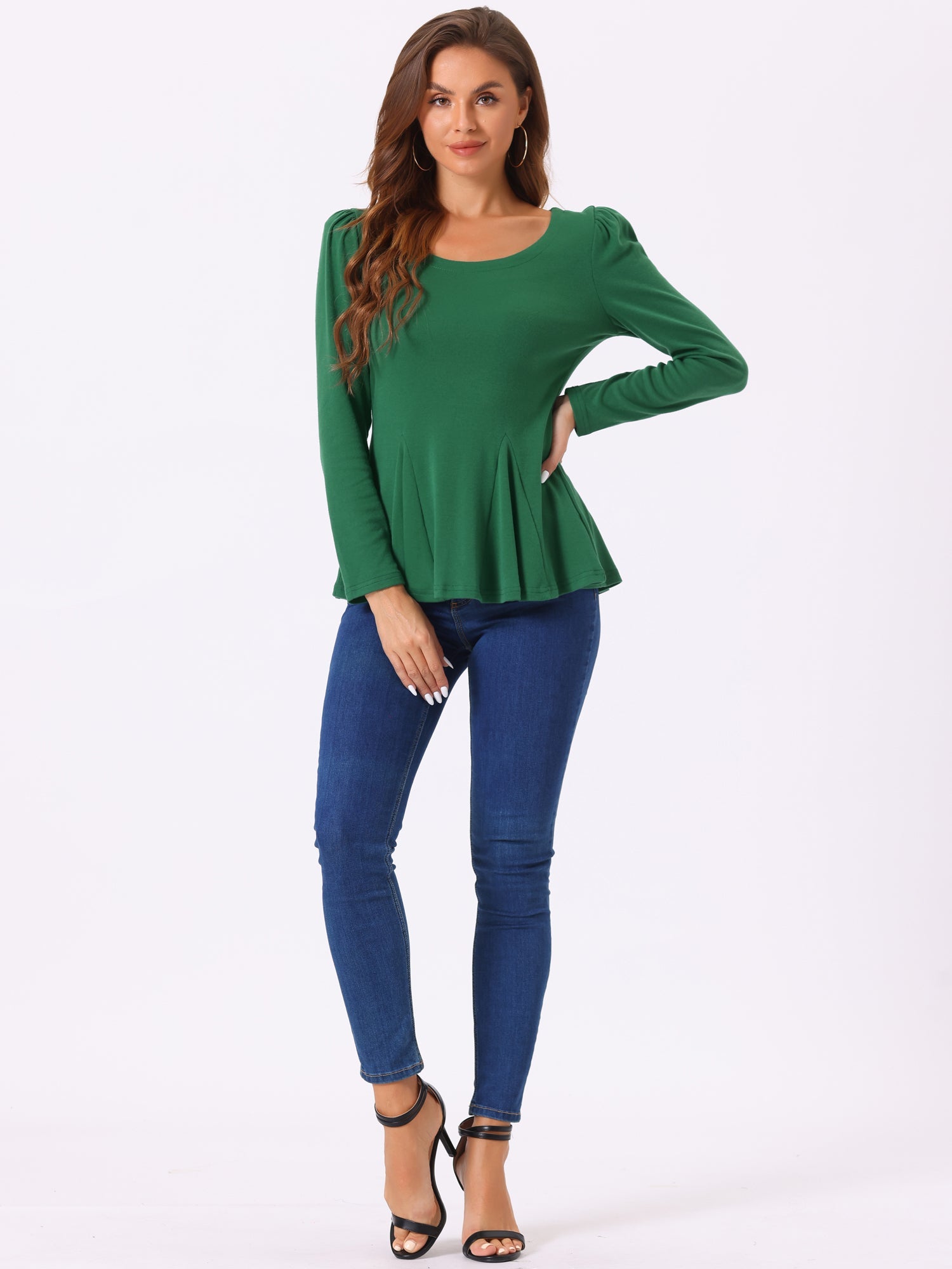 Long Sleeve Scoop Neck Casual Peplum Blouse
