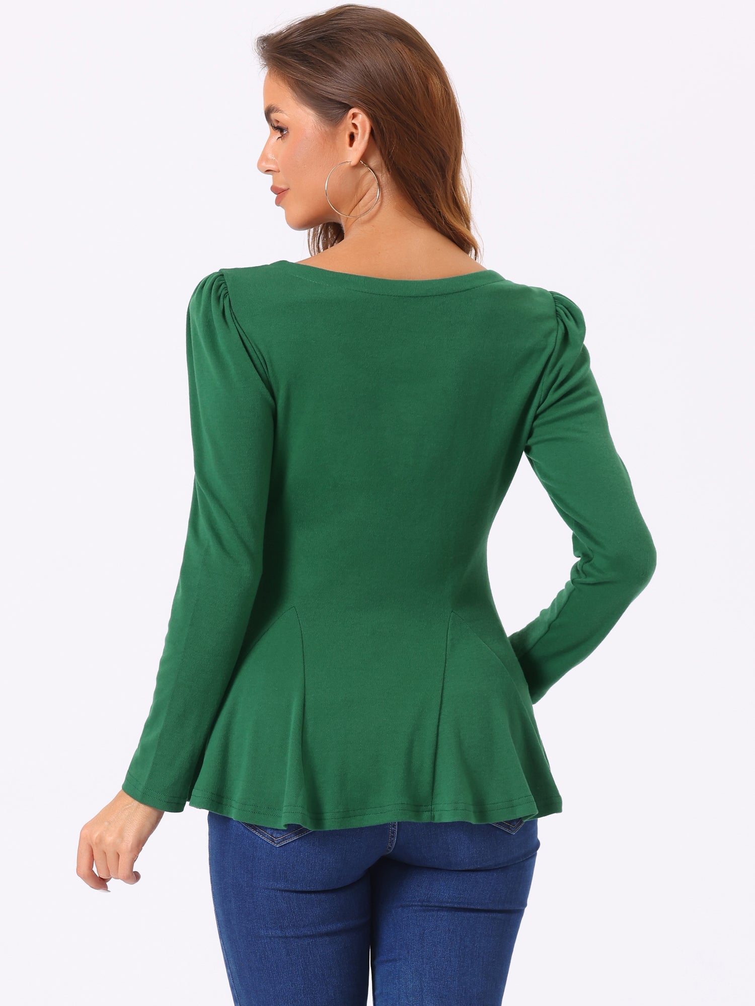 Long Sleeve Scoop Neck Casual Peplum Blouse