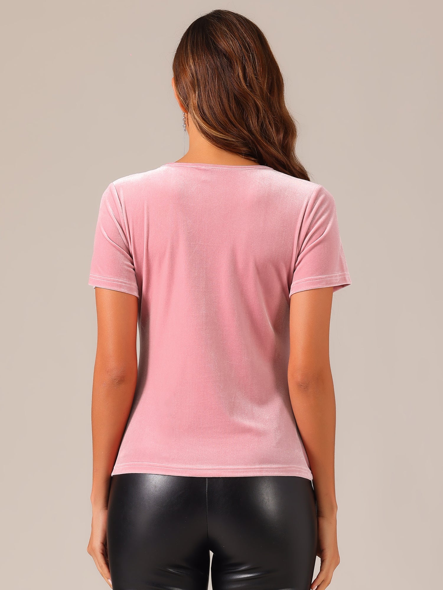 Velvet T-Shirt V Neck Short Sleeve Tee Tops