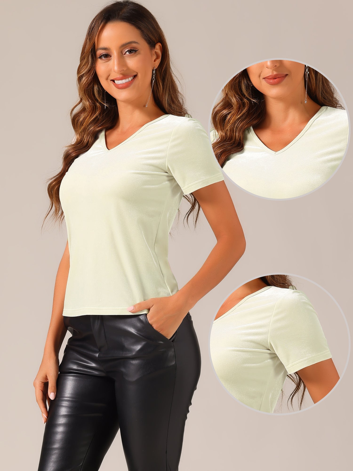 Velvet T-Shirt V Neck Short Sleeve Tee Tops