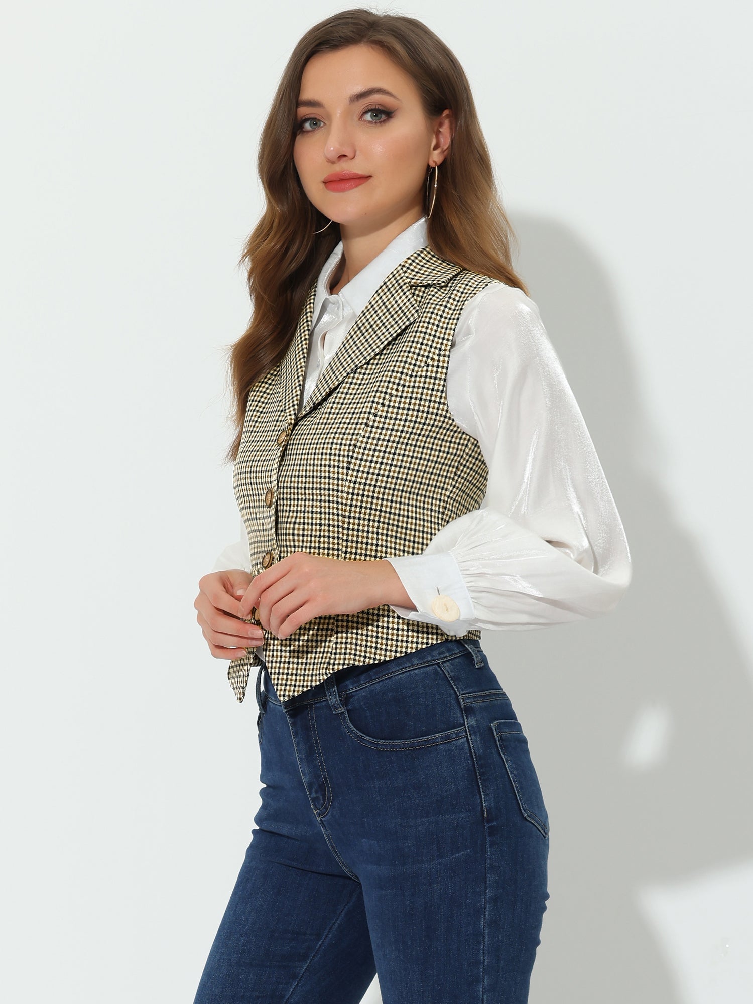 Plaid Waistcoat Notched Lapel Collar Single Breasted Vintage Vest