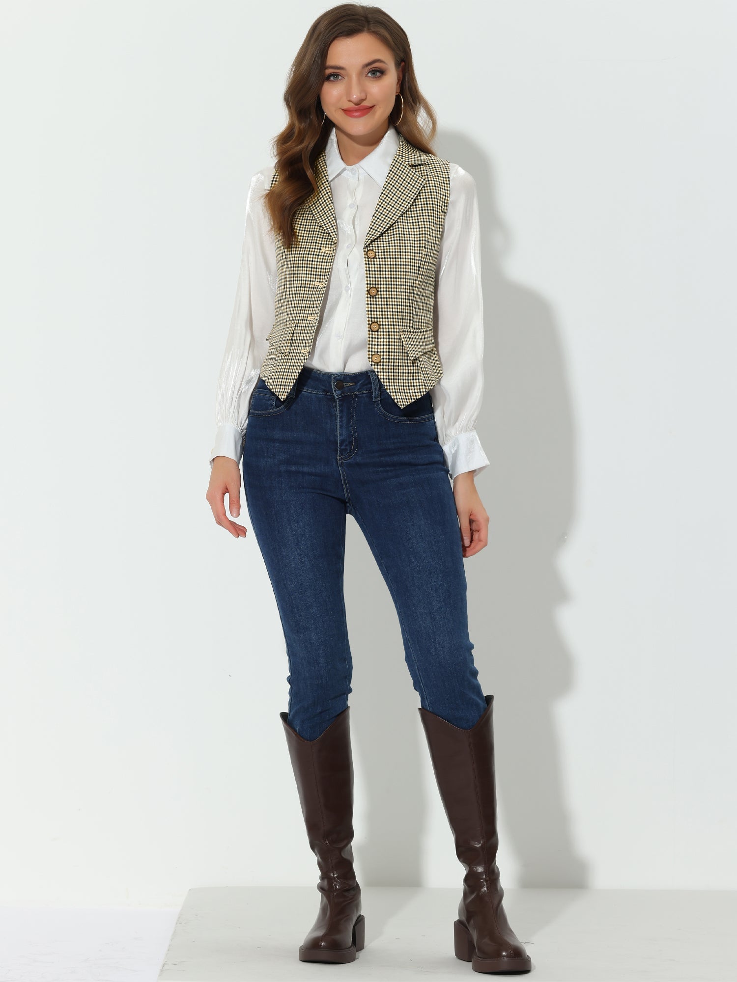 Plaid Waistcoat Notched Lapel Collar Single Breasted Vintage Vest