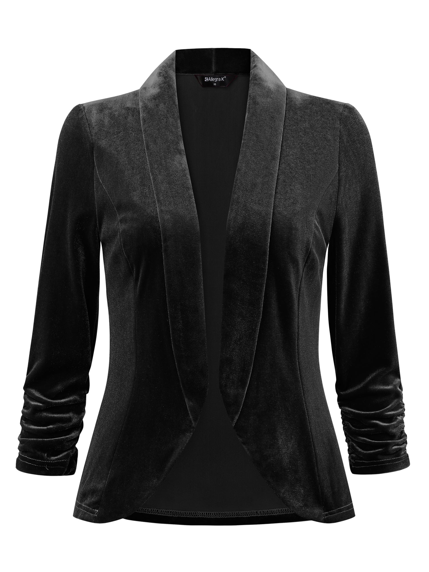 Lapel Collar Velvet Solid Office Work Open Front Blazer