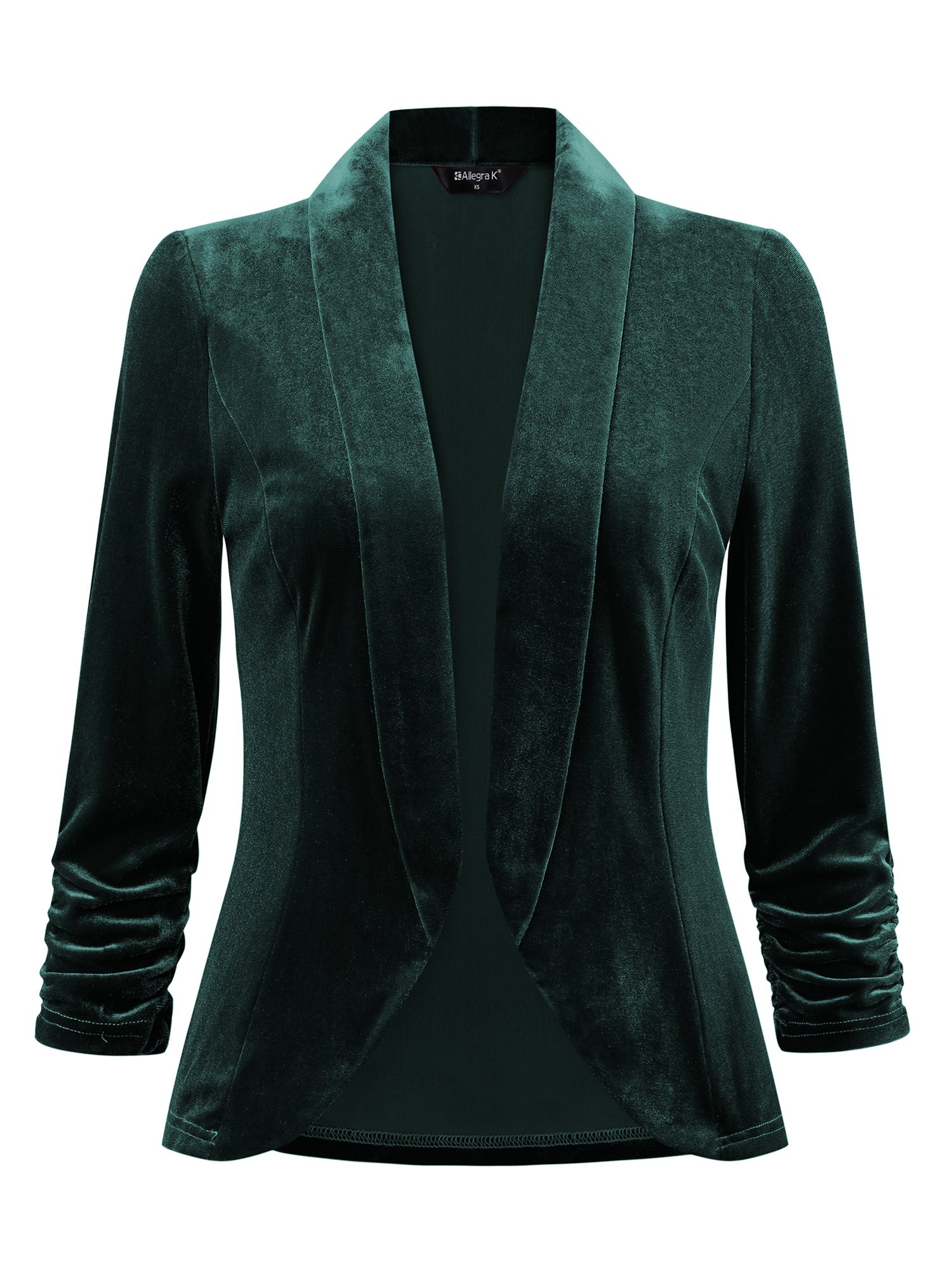 Lapel Collar Velvet Solid Office Work Open Front Blazer