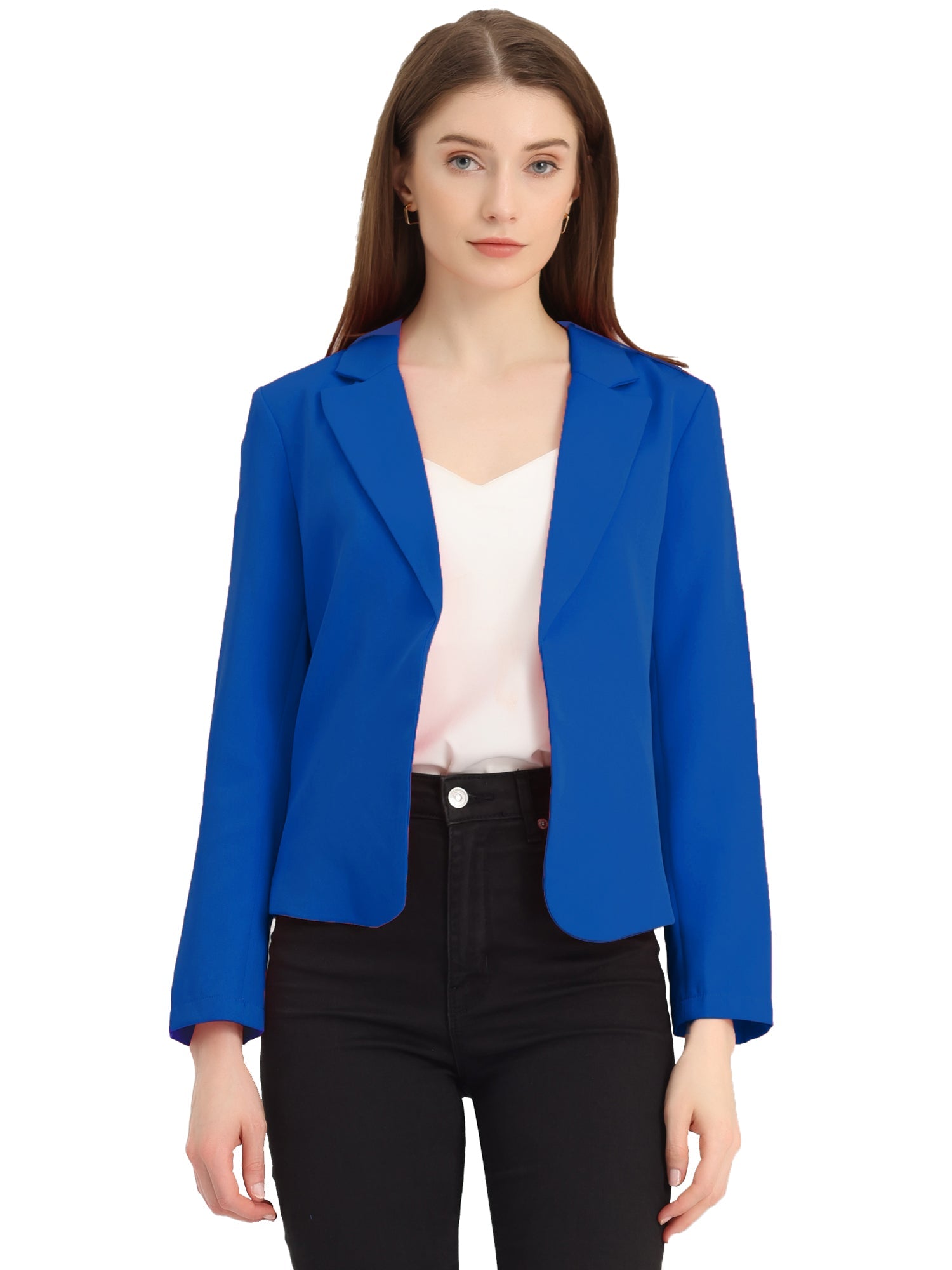 Notched Lapel Long Sleeves Solid Color Open Front Cropped Blazer