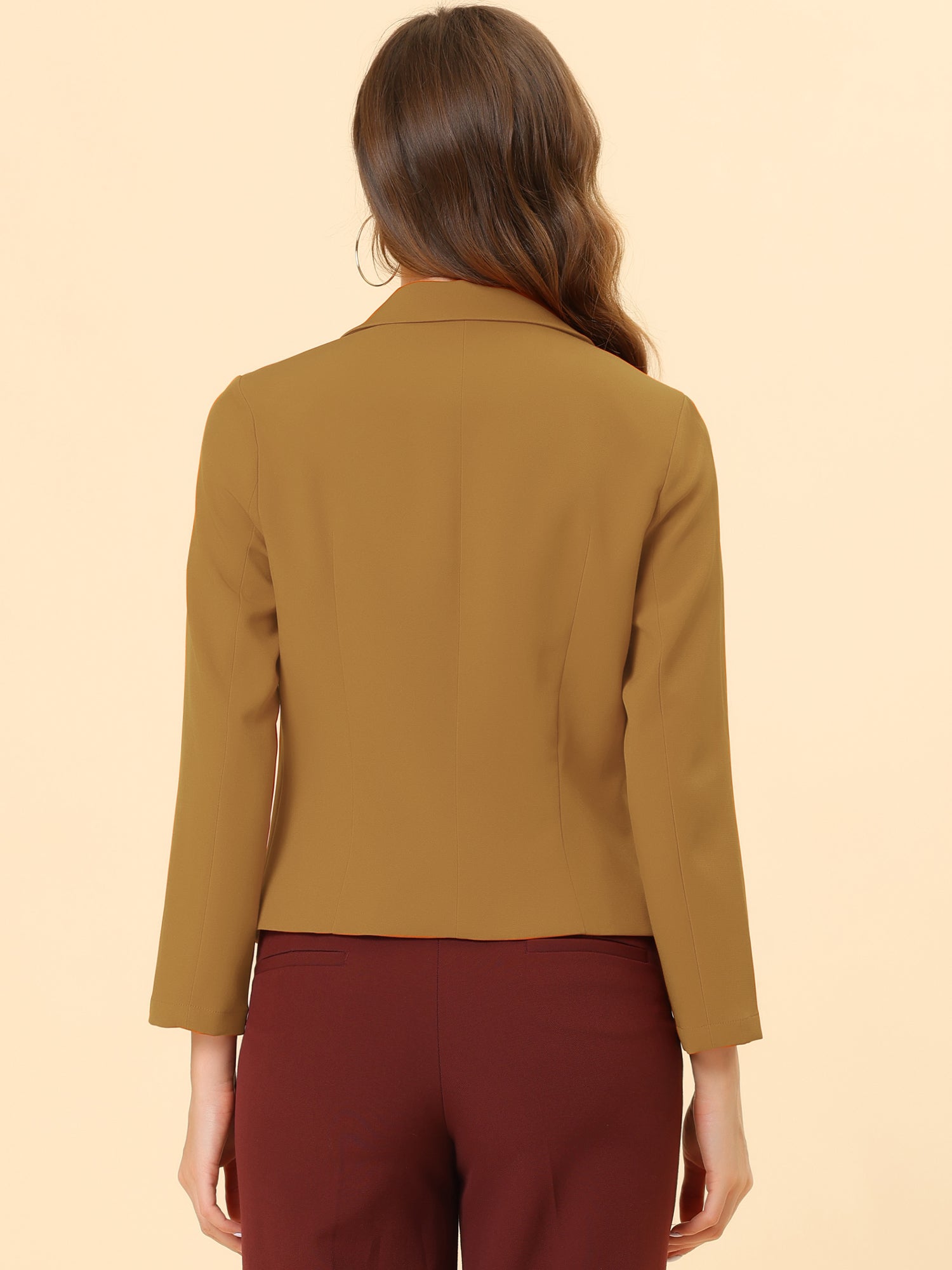 Notched Lapel Long Sleeves Solid Color Open Front Cropped Blazer