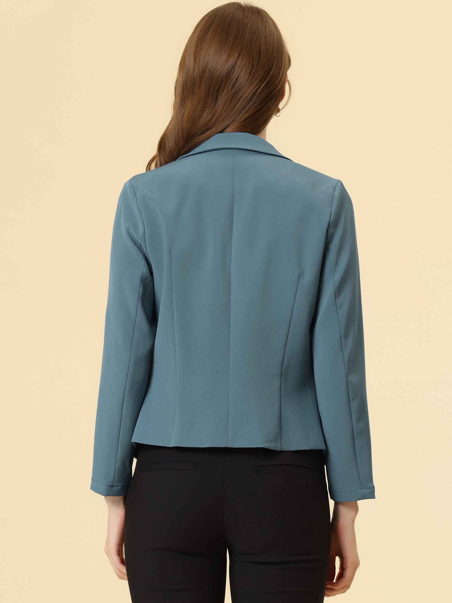 Notched Lapel Long Sleeves Solid Color Open Front Cropped Blazer