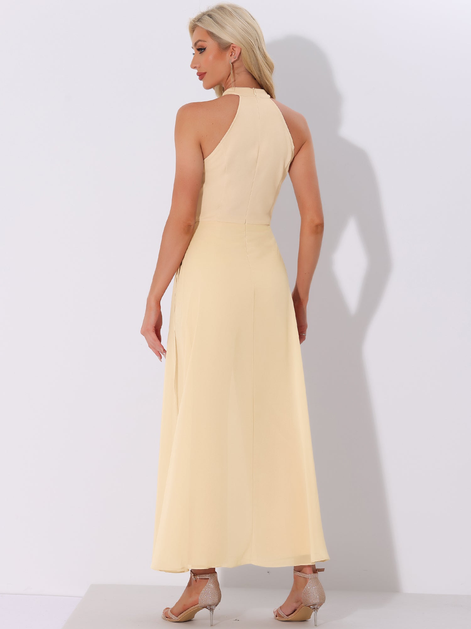 Sleeveless Halter Neck Belted Elegant Wedding Cocktail Dressy Jumpsuits