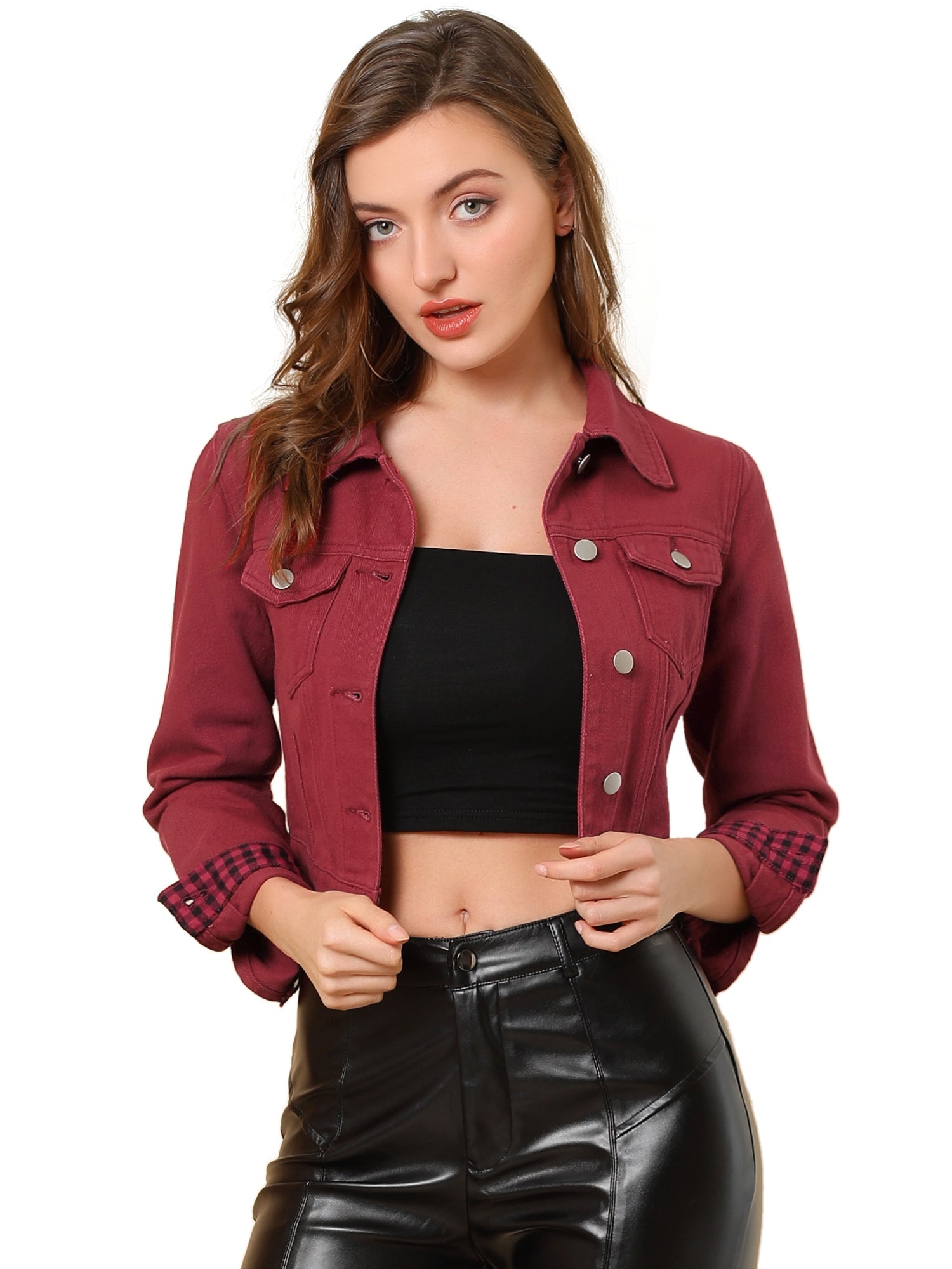 Button Down Long Sleeve Casual Cropped Denim Jacket