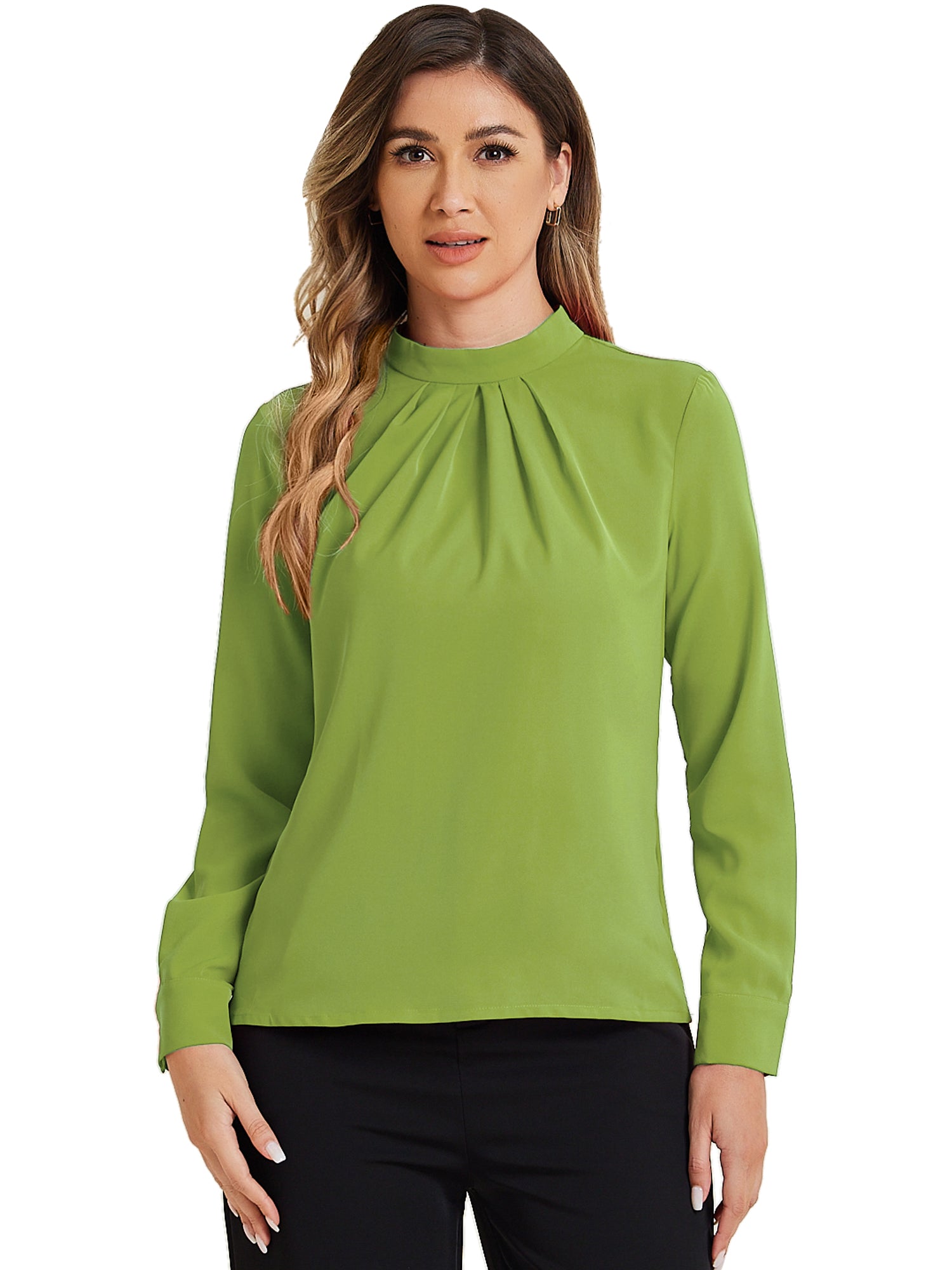 Stand Collar Chiffon Long Sleeve Business Casual Work Blouse
