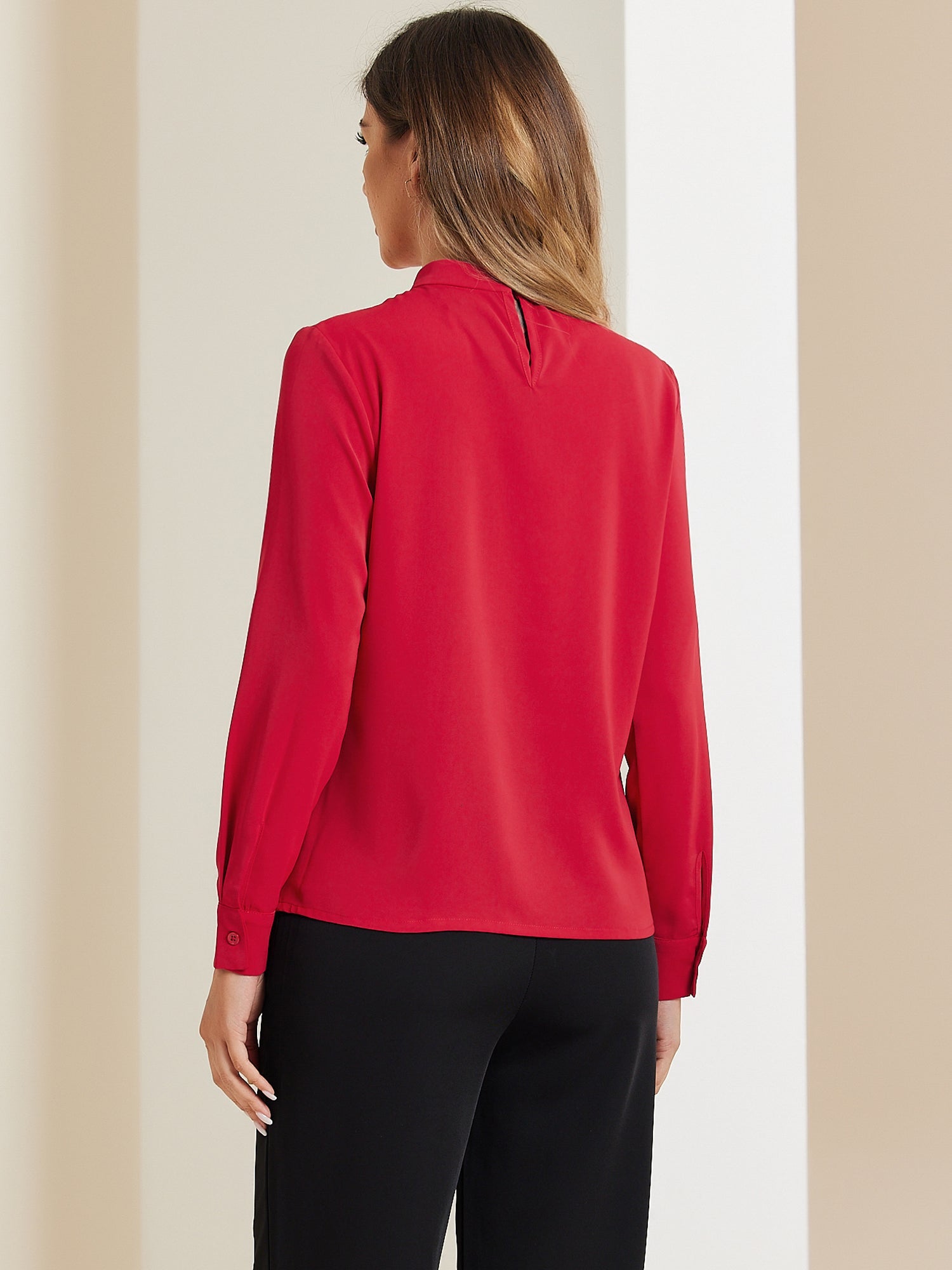 Stand Collar Chiffon Long Sleeve Business Casual Work Blouse
