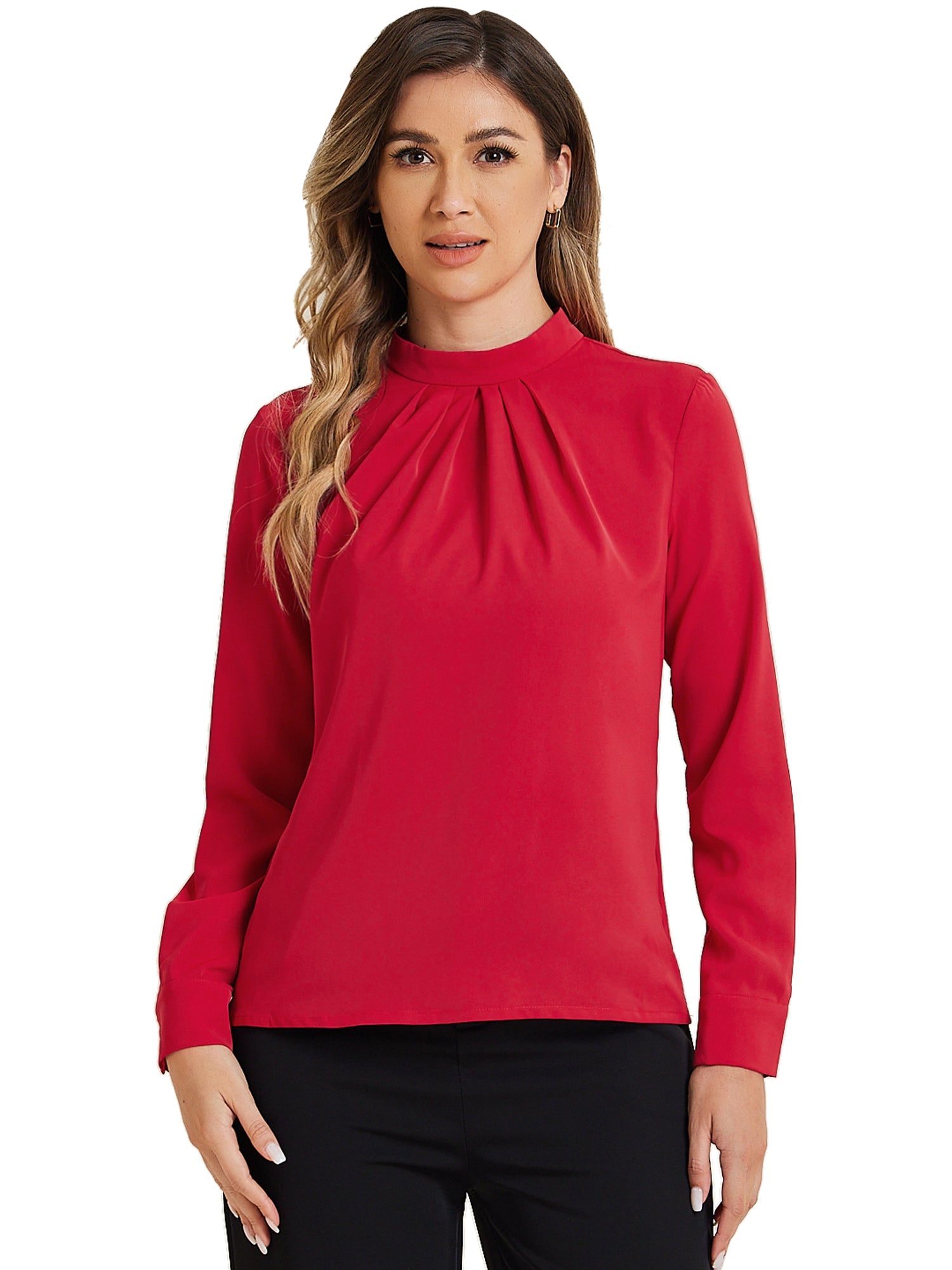 Stand Collar Chiffon Long Sleeve Business Casual Work Blouse