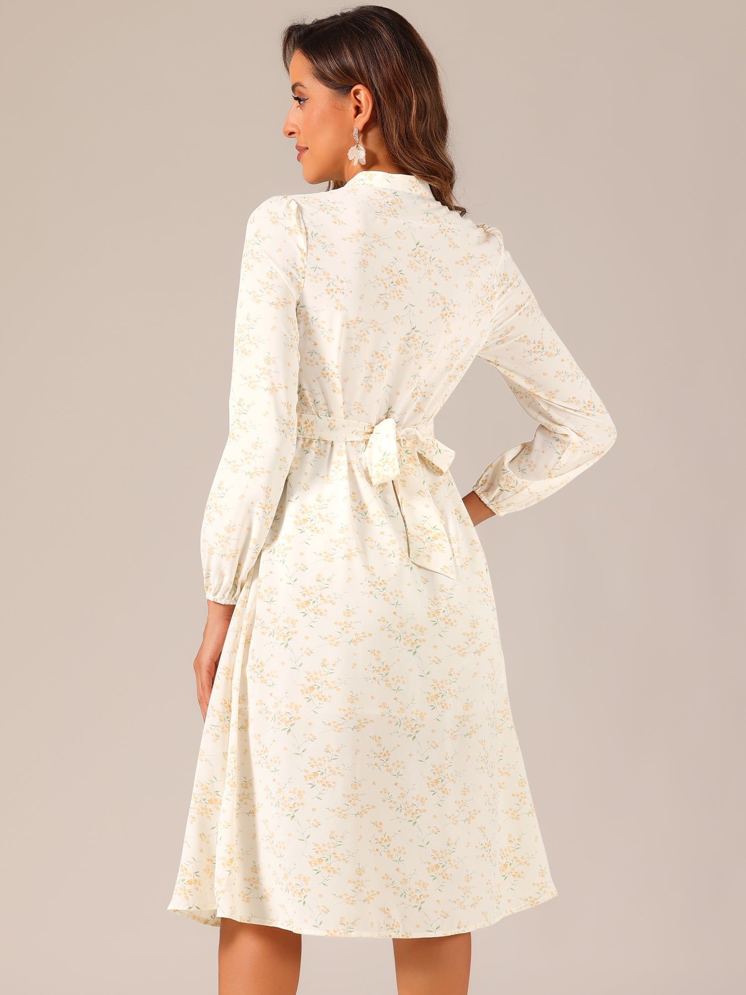 Floral Print Long Sleeve Spring Flowy Midi Boho Dress
