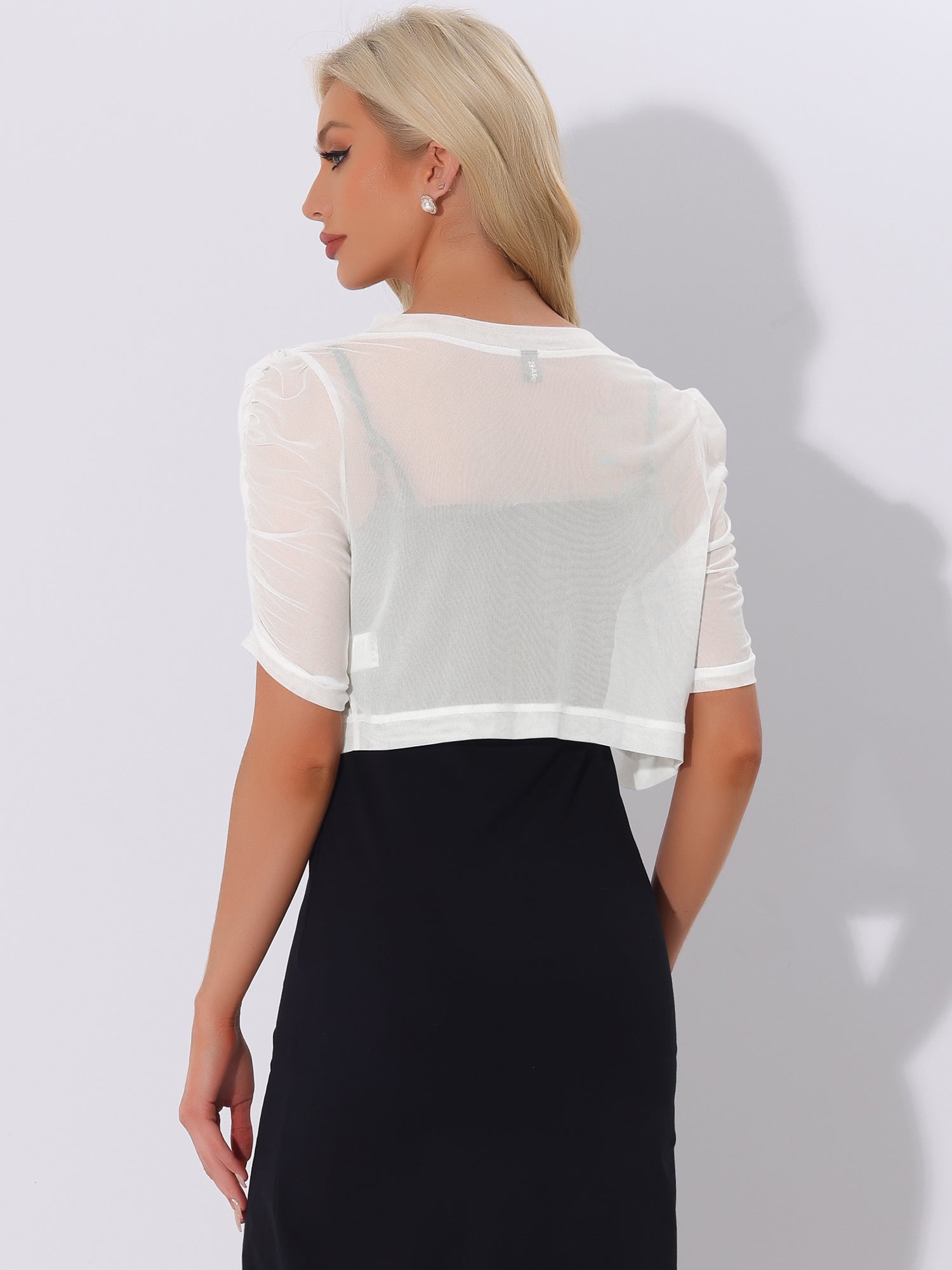 Short Sleeve Open Front Cropped Mesh Sheer Bolero Shrug