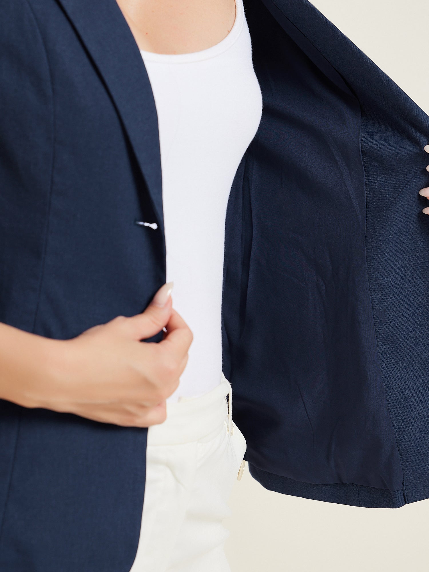 Cotton Linen Office Business Short Sleeve Notched Lapel Blazer Jacket
