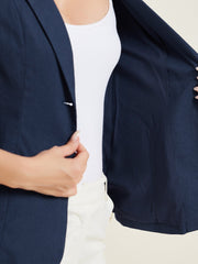 Cotton Linen Office Business Short Sleeve Notched Lapel Blazer Jacket