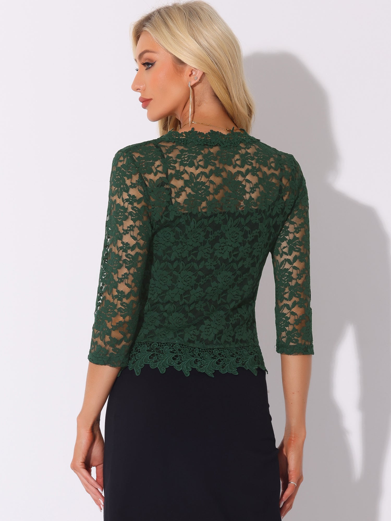 Floral Lace Evening 3/4 Sleeves Formal Elegant Bolero Shrugs