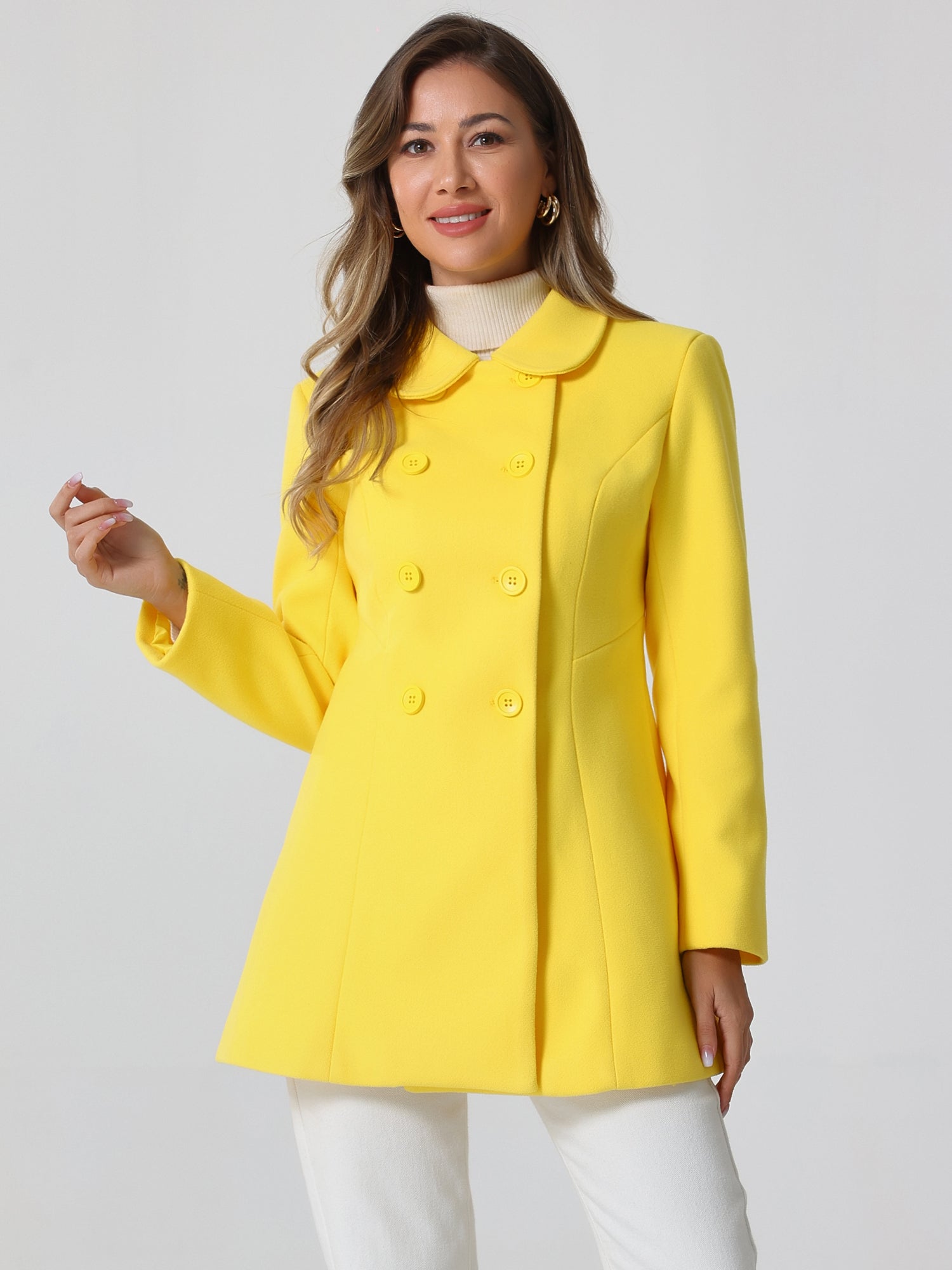 Double Breasted Peter Pan Collar Long Trench Pea Coat